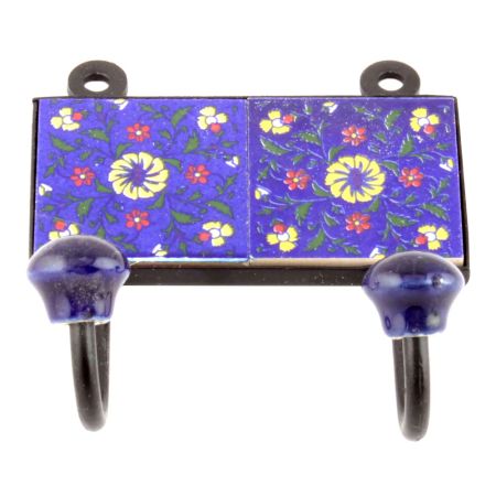 Navy Blue And Yellow Wheel Flower Ceramic Tiles Hooks Online
